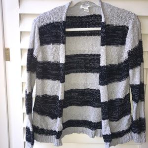 Navy and Grey Striped Cardigan with Pockets